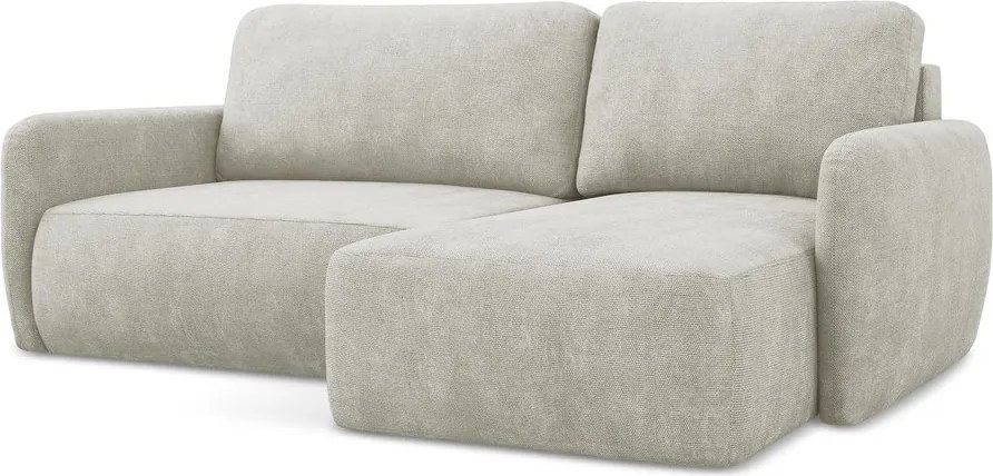 Divano angolare color crema allungabile/con contenitore (con penisola a destra/con chaise lounge) con rivestimento in ciniglia Lilo – Makamii