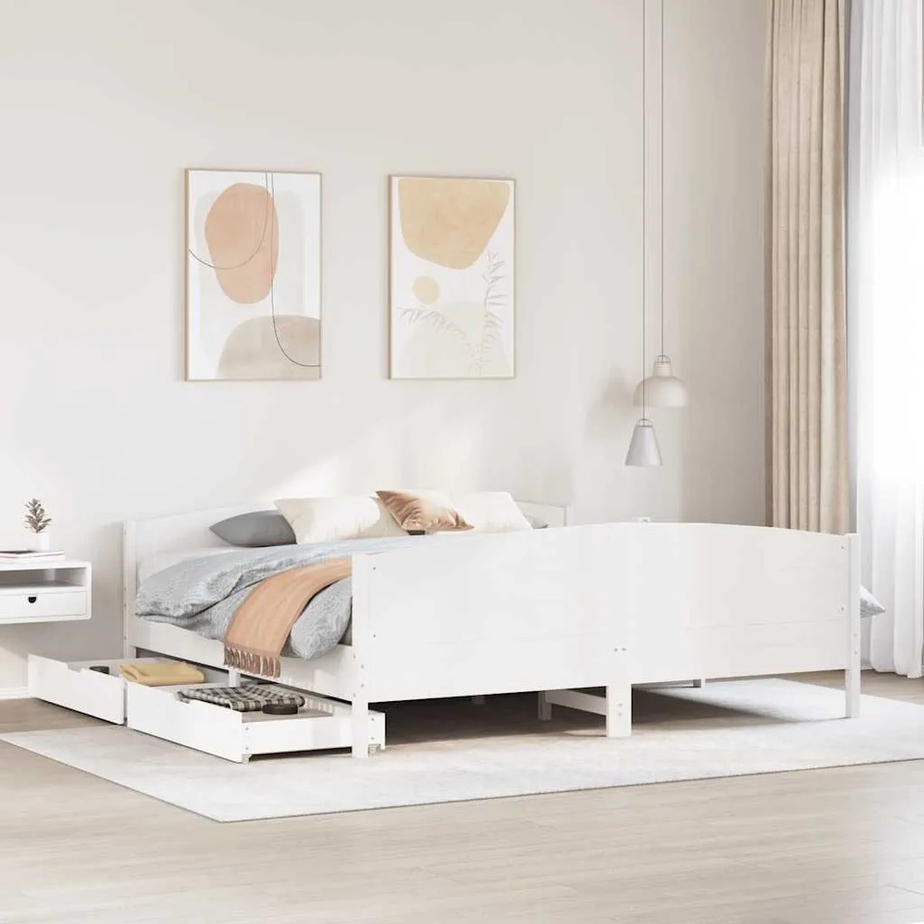 Letto Senza Materasso Bianco 160x200 Cm Legno Massello Di Pino /