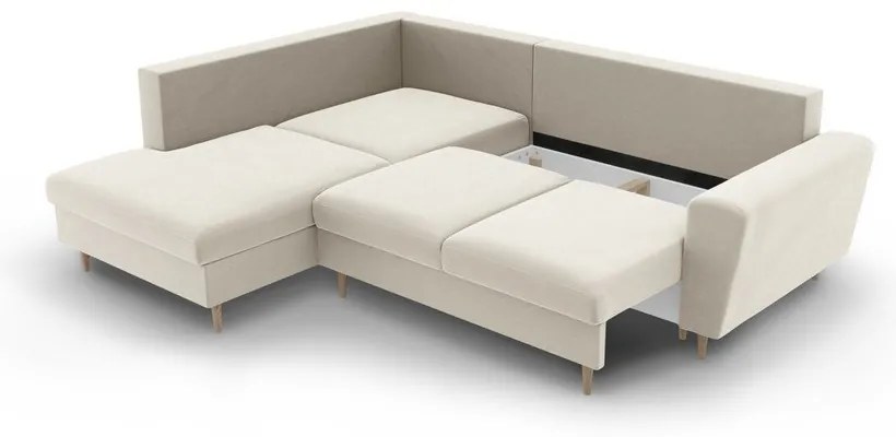 Divano angolare beige allungabile e con contenitore (con penisola a sinistra/a L) con rivestimento in velluto Kyoto – Cosmopolitan Design