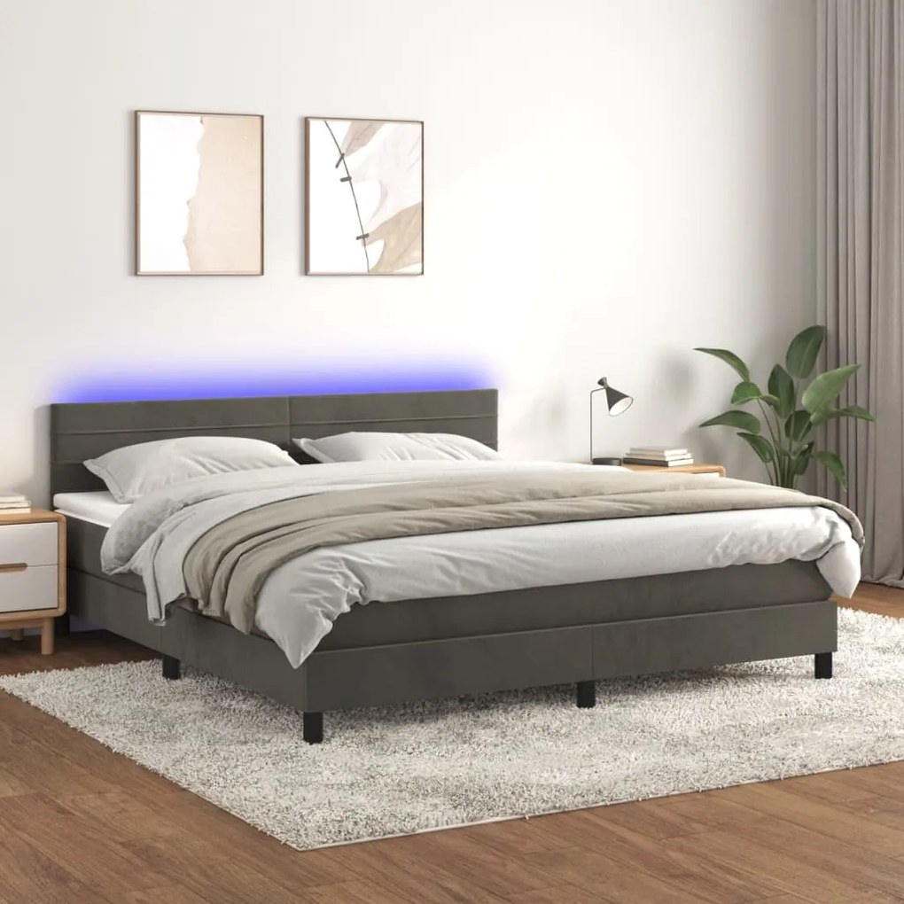Letto A Molle Con Materasso E Led Grigio Scuro 160x200 Cm /