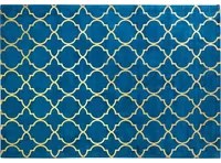 Tappeto Blu con dorato Motivo Quadrifoglio Viscosa con Cotone 160 x 230 cm Stile Modern Glam