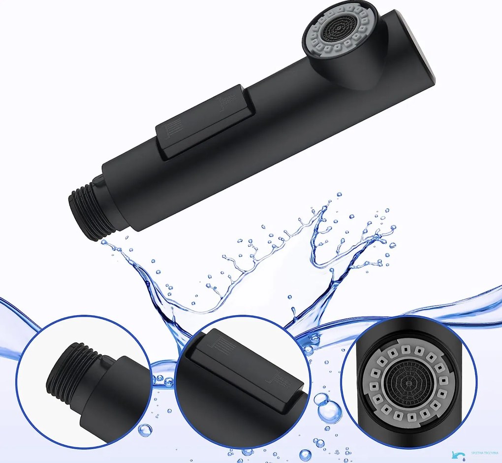 Doccetta per rubinetto da cucina EYN BG1708 a due getti, nero opaco o nero con anello degli ugelli grigio