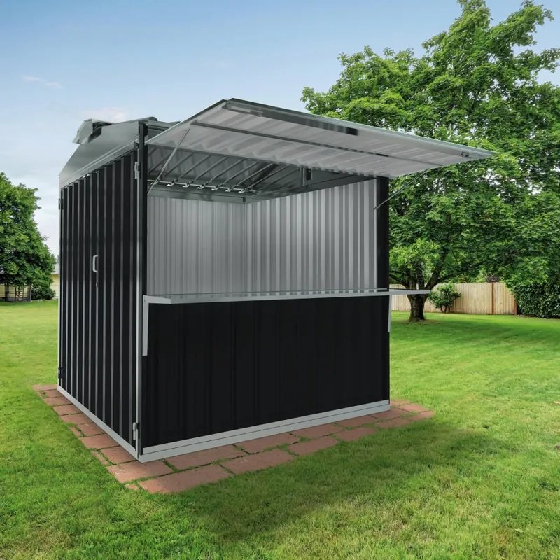 Chiosco in acciaio grigio 2.7 x 2.7 m, superficie esterna 7.42 m² e spessore parete 60 mm, senza pavimento porta a due ante, SAPIL Cuba con mensola antracite