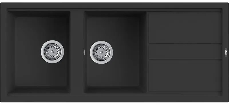 Lavello sopratop 2 vasche in quarzo nero ELLECI L 116 x L 51 cm, reversibile