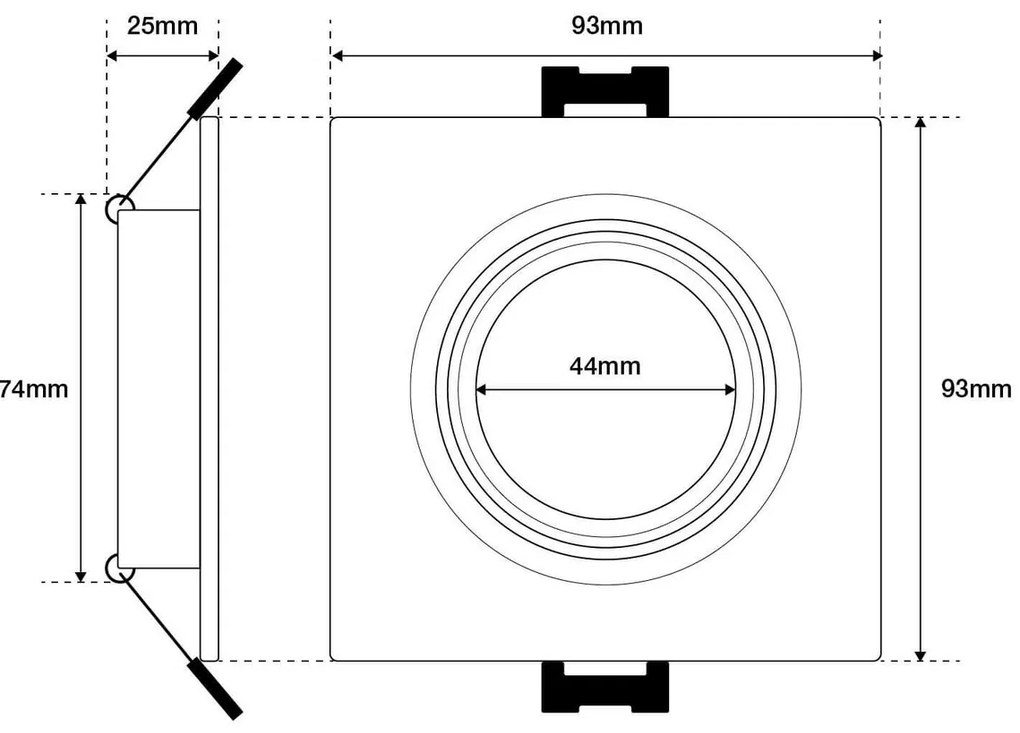Faretto da Incasso Bianco Orientabile Quadrato in Policarbonato Foro Ø75-85mm GU10