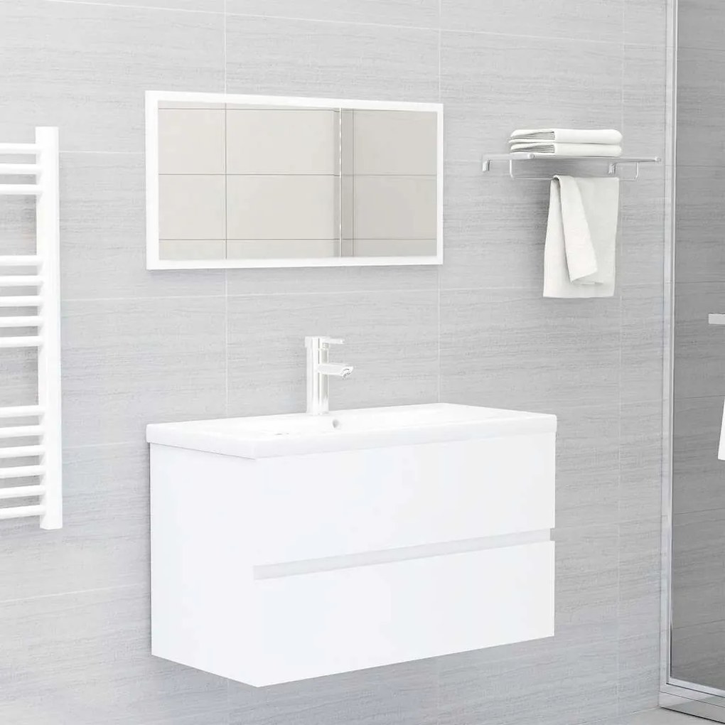 Set Mobili Da Bagno 2 Pz Bianco İn Legno Multistrato /
