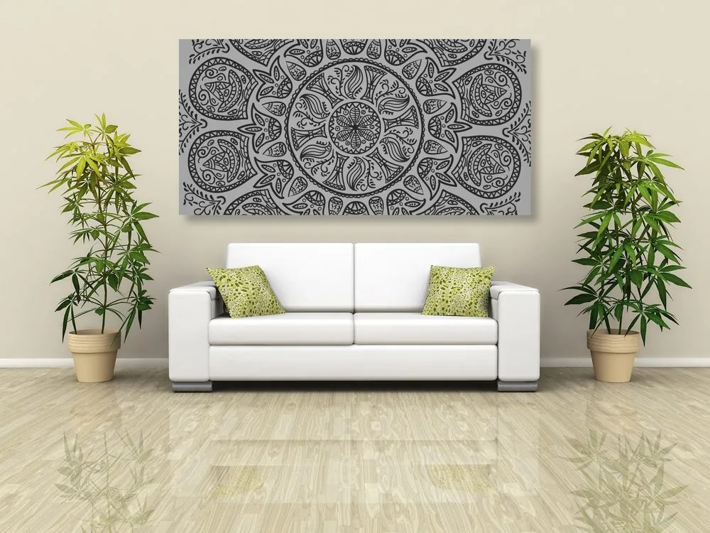 Quadro su tela – Mandala con motivo naturale astratto in bianco e nero