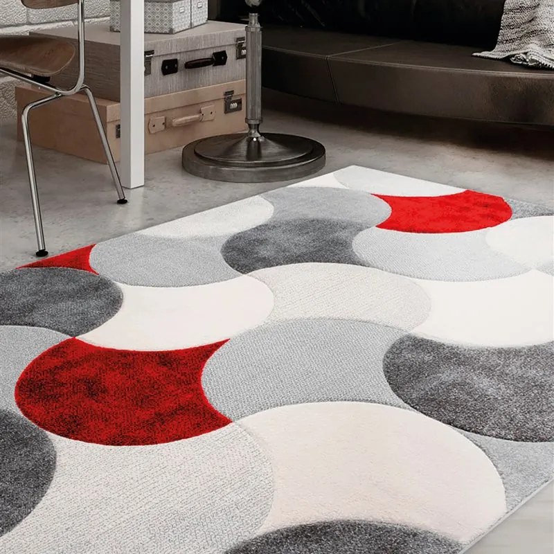 Tappeto Gioia Seventies geometrico grigio e rosso, L 230 x L 160 cm