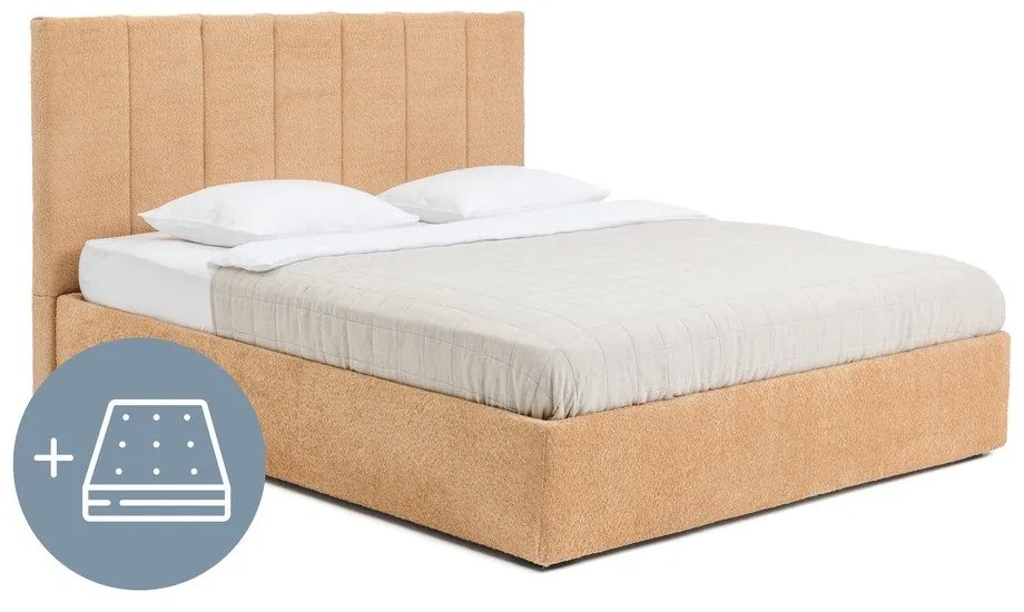 Letto matrimoniale imbottito color senape con contenitore, materasso e rete inclusi 180x200 cm Thessa Bold Line – Bonami Selection