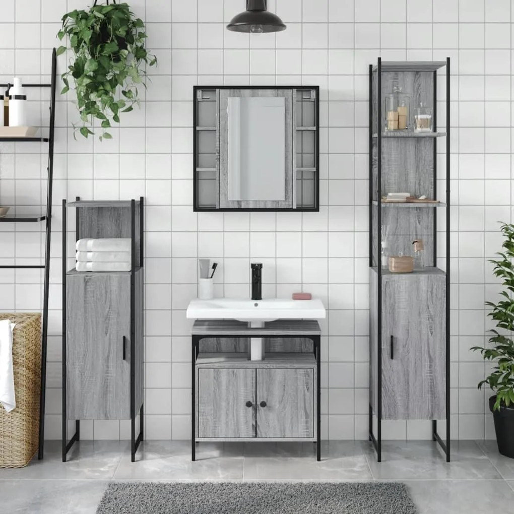 Set mobili da bagno 4 pz grigio sonoma in legno multistrato