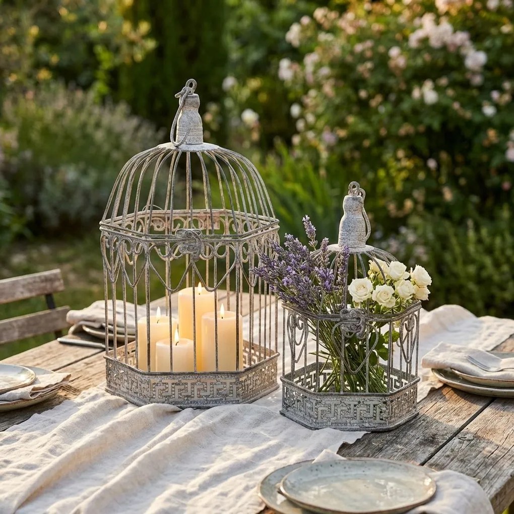 DORIAN - set di 2 gabbie esagonali bianco ossidato