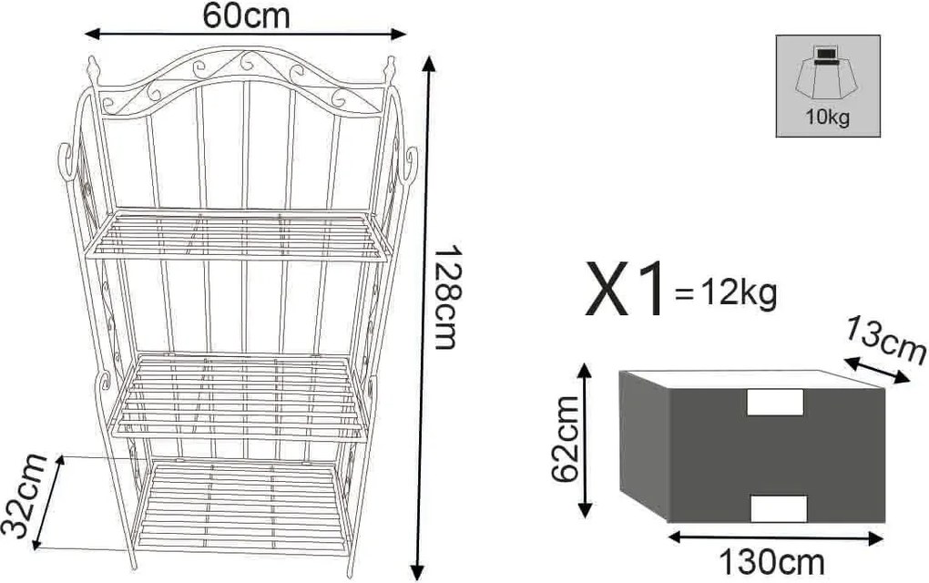 FLAVIENNE - scaffale 3 piani stile provenzale in ferro verniciato