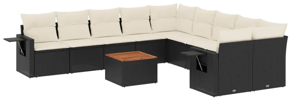 Set divani da giardino 11 pz con cuscini in polyrattan nero
