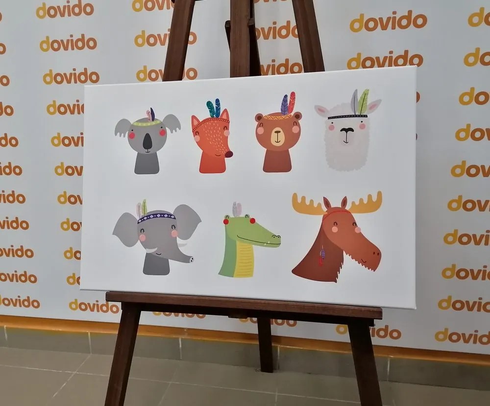 Quadro su tela – Pieno di animali con piume indiane