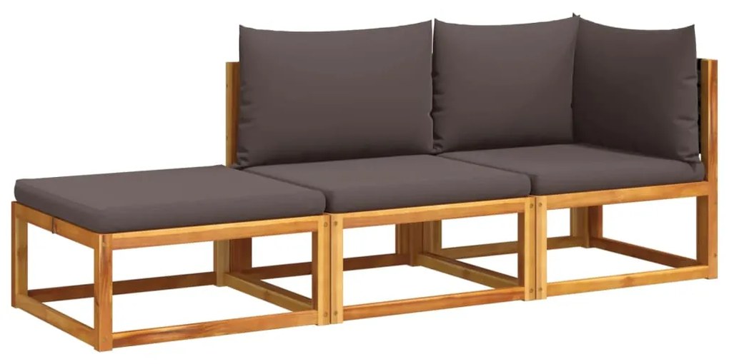 Set divano da giardino 3pz con cuscini legno massello di acacia