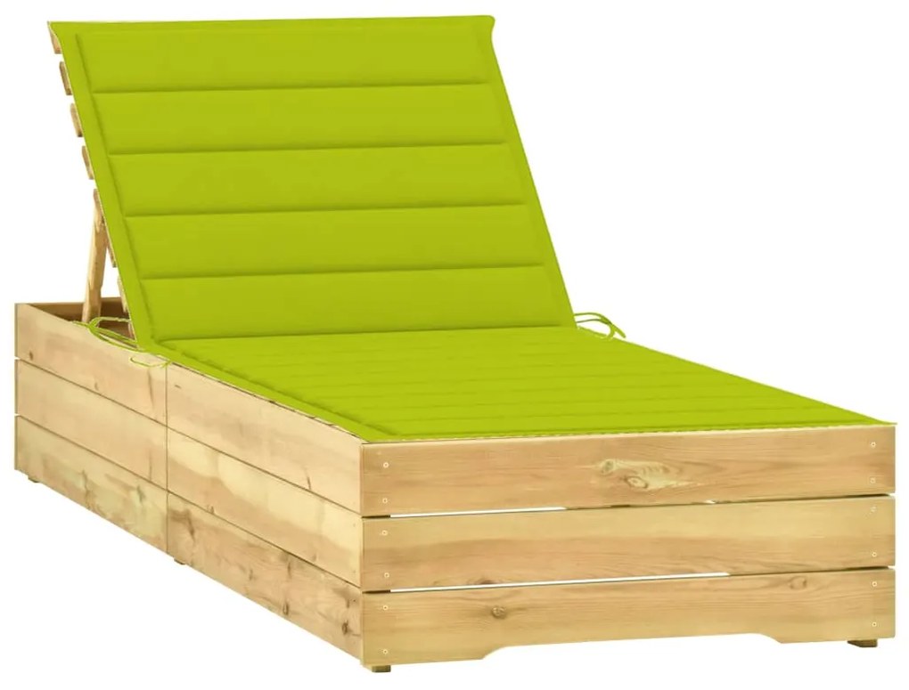 Lettino Da Giardino Con Cuscino Verde Chiaro İn Pino Impregnato /