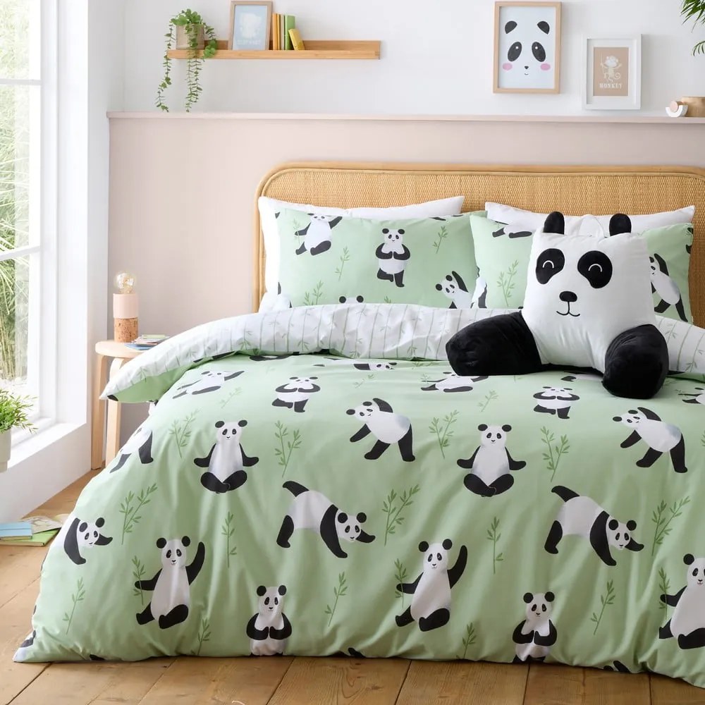 Biancheria da letto per bambini verde per letto matrimoniale 200x200 cm Panda Paws – Catherine Lansfield