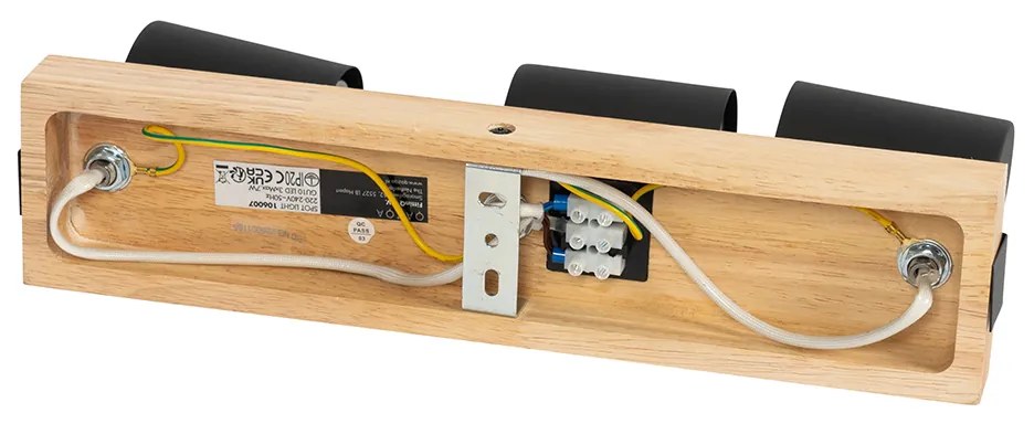 Plafoniera nera con legno 3 luci regolabili rettangolari - Jeana