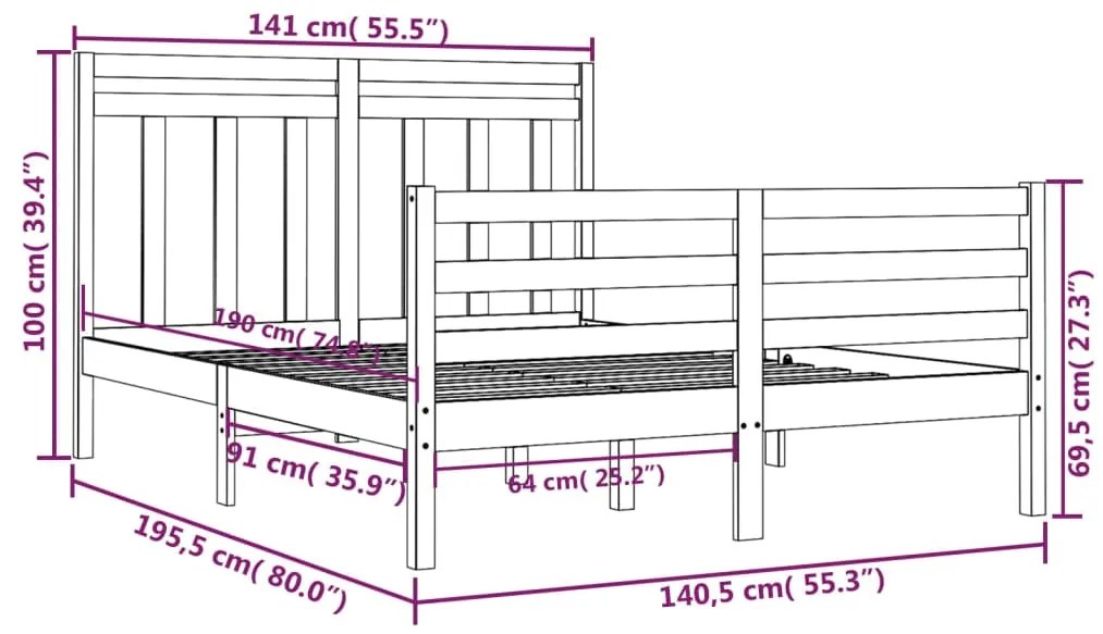 Giroletto Grigio in Legno Massello 135x190 cm Double