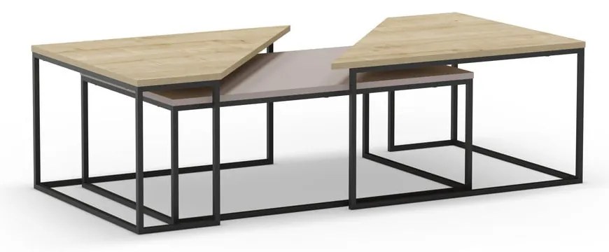 Set di tavolini da salotto con piano effetto rovere 3 pz 70x110 cm Titan – Marckeric