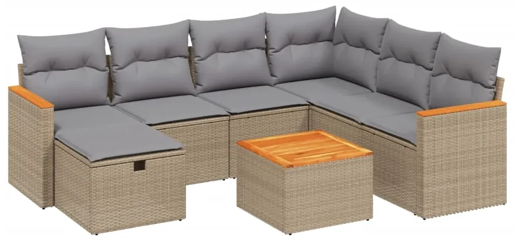 Set divano da giardino 8 pz con cuscini beige misto polyrattan