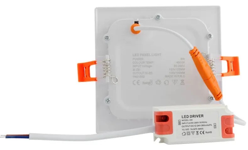 Pannello LED Quadrato 8W, 800lm, no Flickering, Foro 110x110mm Colore Bianco Caldo 3.000K