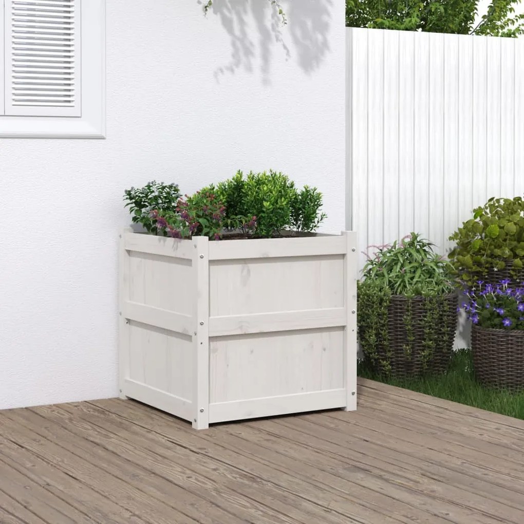 Fioriera Da Giardino Bianca 60x60x60 Cm Legno Massello Di Pino /