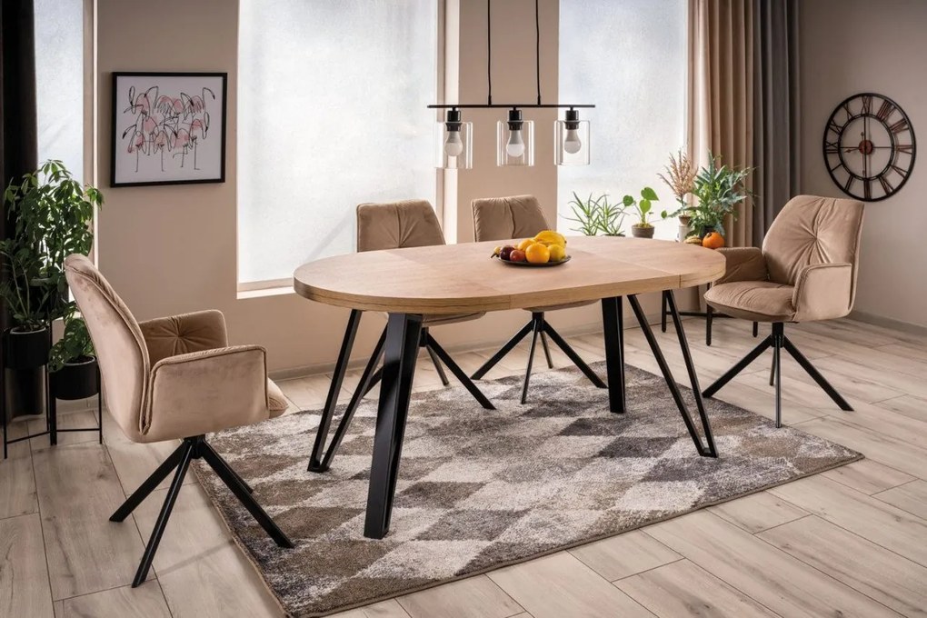 Tavolo allungabile Galaxy in rovere artigianale/nero - L100-168 cm