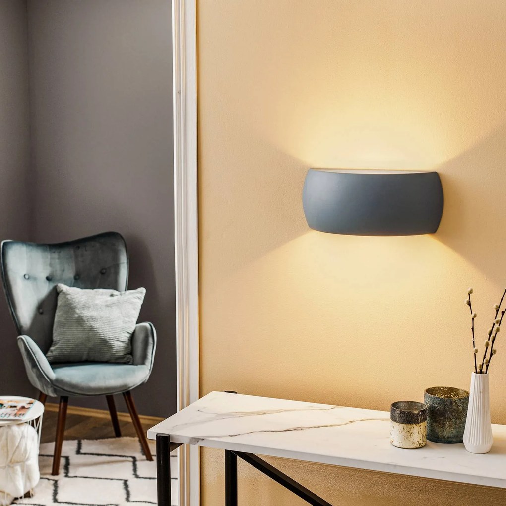 SOLLUX LIGHTING Applique Bow up/down ceramica grigia larghezza 32 cm