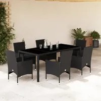 Set Pranzo da Giardino 7 pz Nero con Cuscini Polyrattan Acacia 3278547