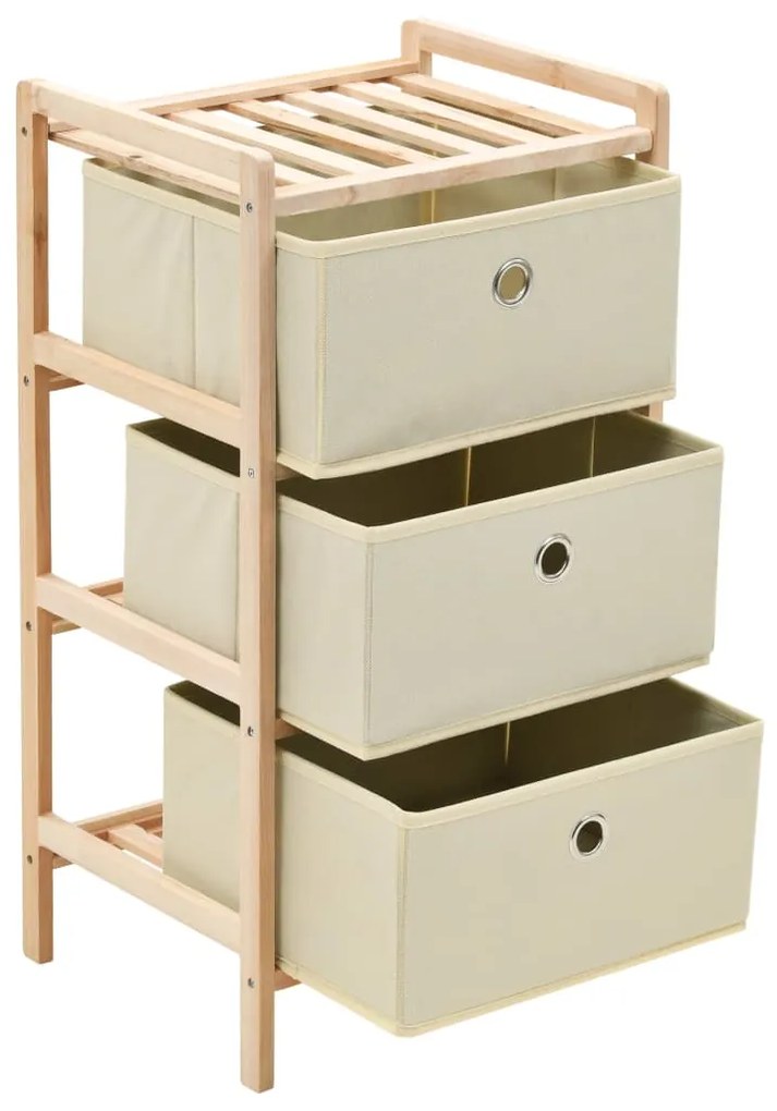 Mobiletto stoccaggio legno di cedro e 3 cesti in tessuto beige