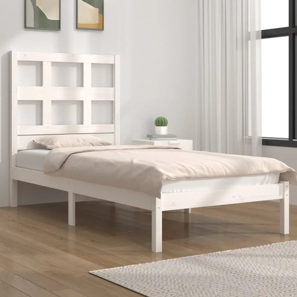 Letto Senza Materasso Bianco 90x190 Cm İn Legno Massello Pino /