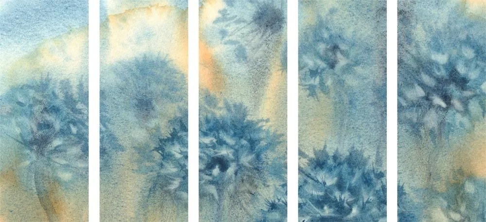 Quadri 5 pezzi – Dente di leone blu in versione acquerello