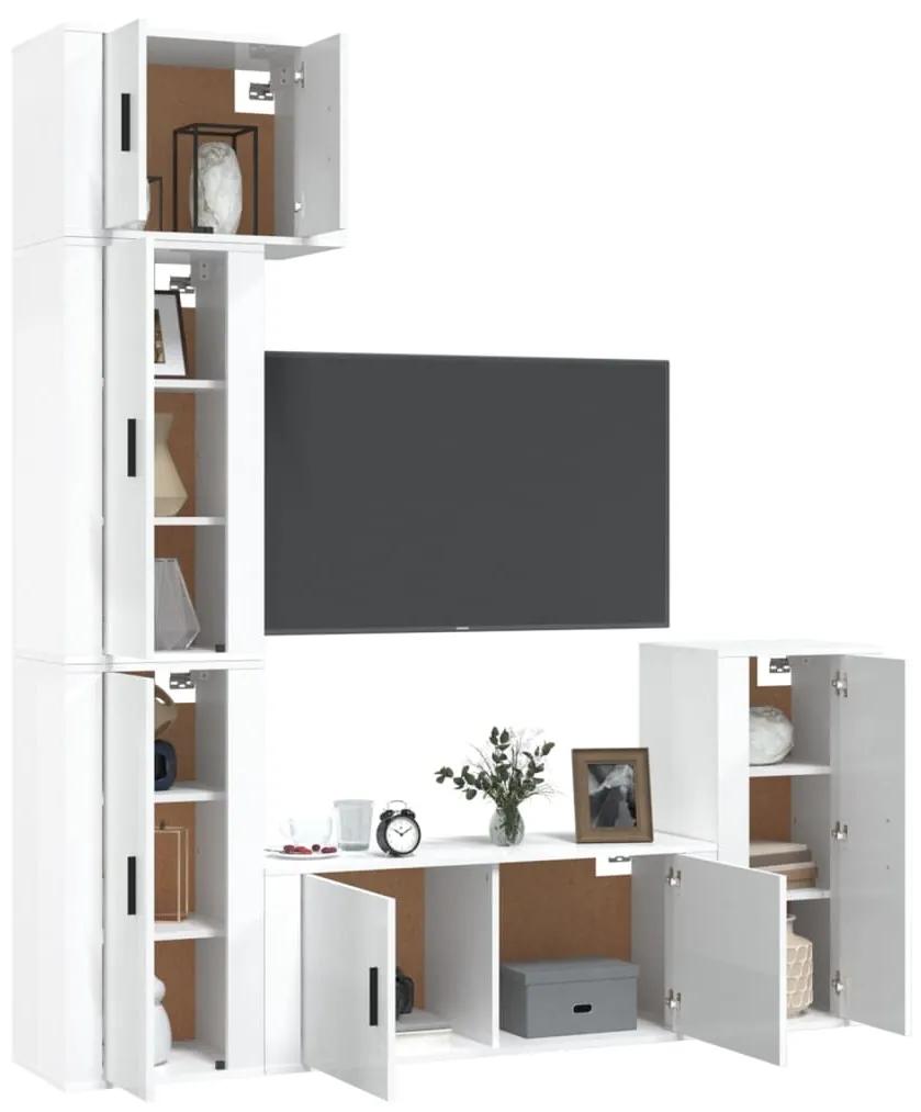 Set di mobili porta tv 5 pz bianco lucido in legno multistrato