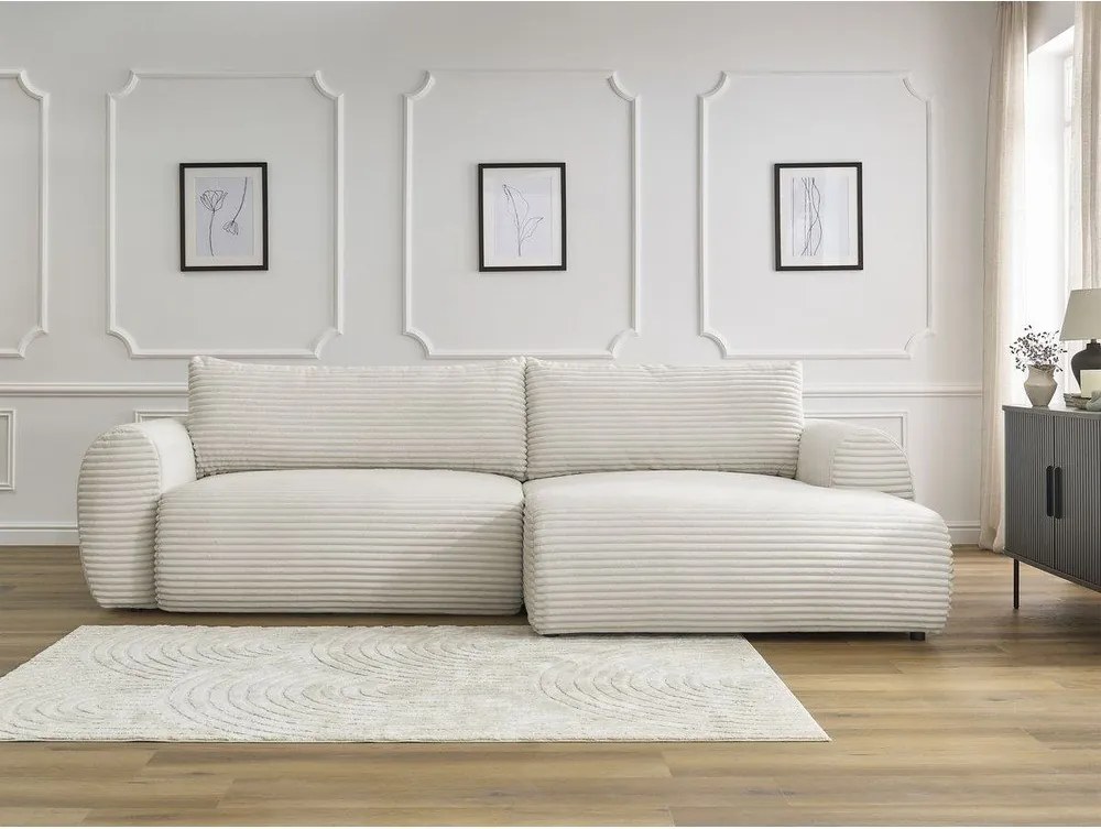 Divano angolare color crema allungabile (con penisola a destra) con rivestimento in velluto a coste Lucien – Bobochic Paris