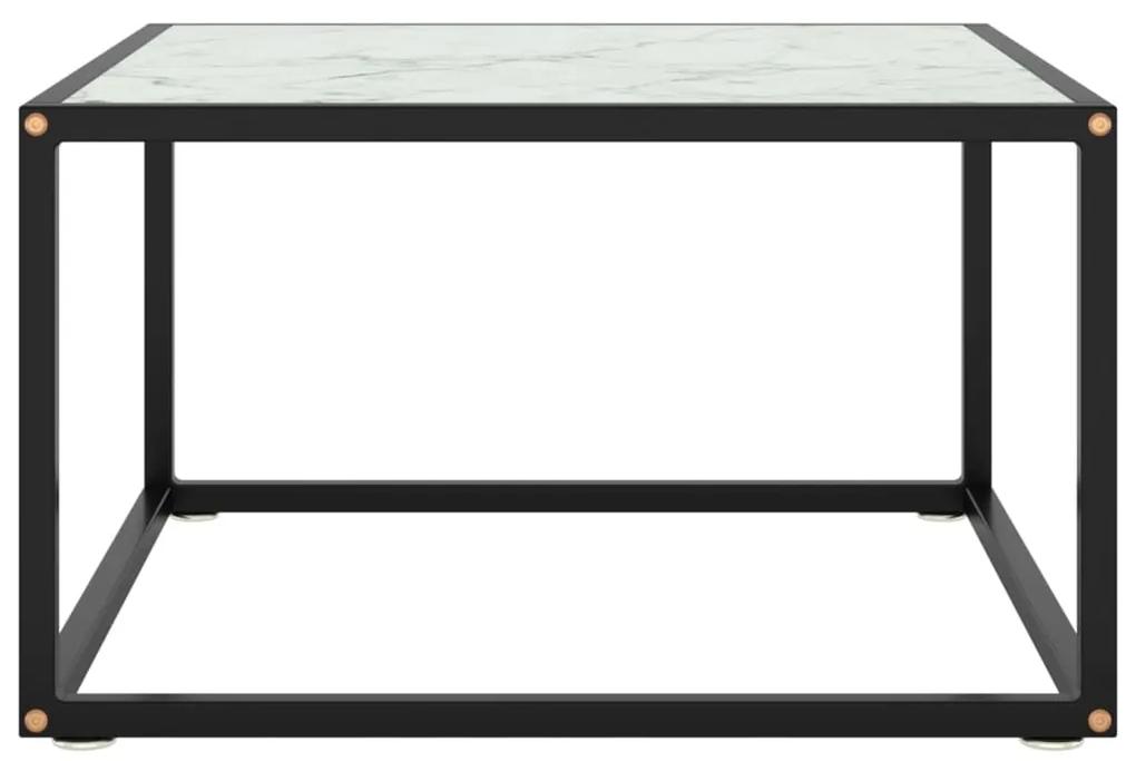 Tavolino da salotto nero con vetro marmo bianco 60x60x35 cm