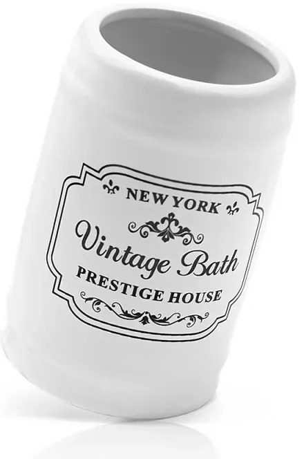 Set accessori bagno dispenser sapone e portaspazzolini in ceramica bianca vintage