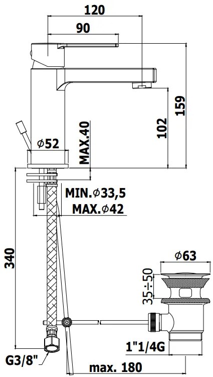 Paffoni Ringo Rin075 Es Miscelatore lavabo Monocomando con Cartuccia Energy Saving E Scarico Automatico Cromo