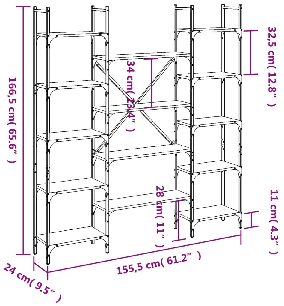 Libreria Nera 155,5x24x166,5 cm in Legno Multistrato