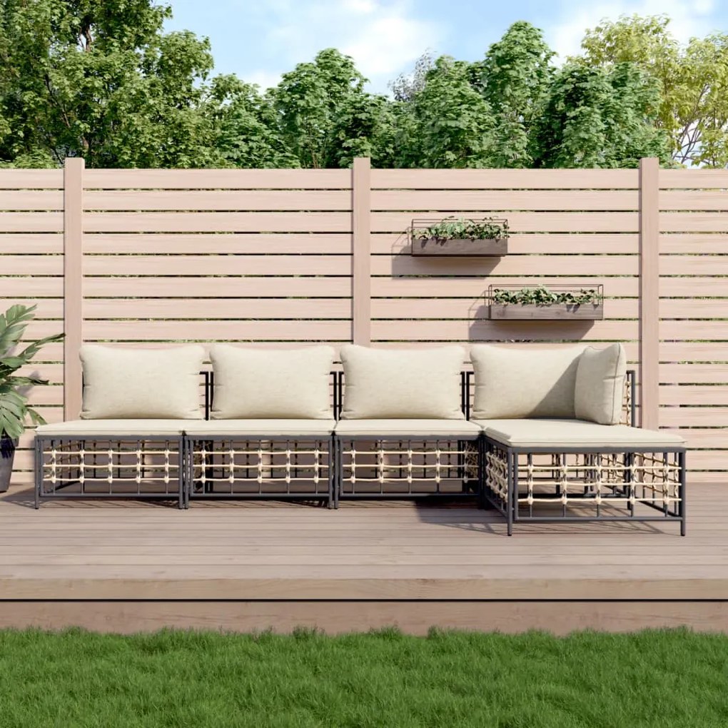 Set divani da giardino 5 pz con cuscini antracite in polyrattan
