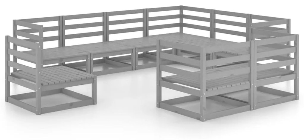 Set divani da giardino 9 pz grigi in legno massello di pino