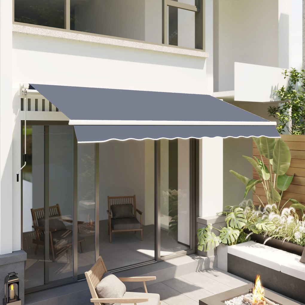 Tenda da Sole per Esterno 360x250 cm a Bracci Avvolgibile con Apertura a Manovella Grigio...