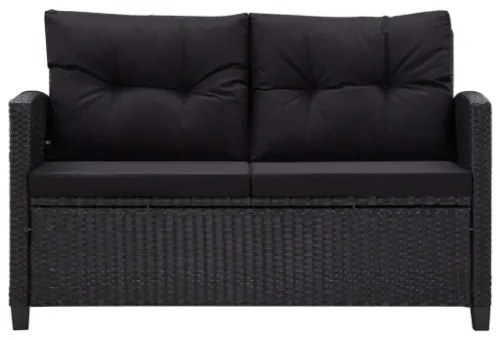 Divano da Giardino 2 Posti con Cuscini Nero 124 cm Polyrattan