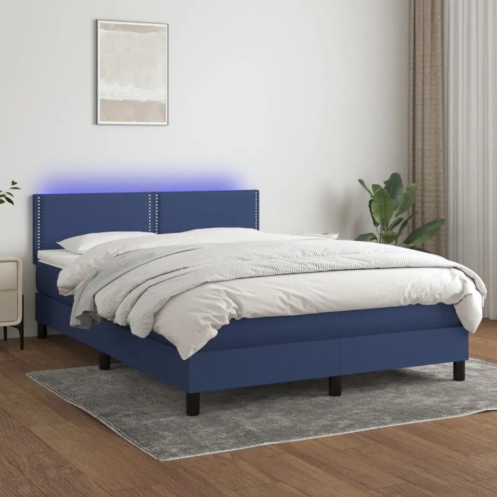 Letto A Molle Con Materasso E Led Blu 140x200 Cm İn Tessuto /