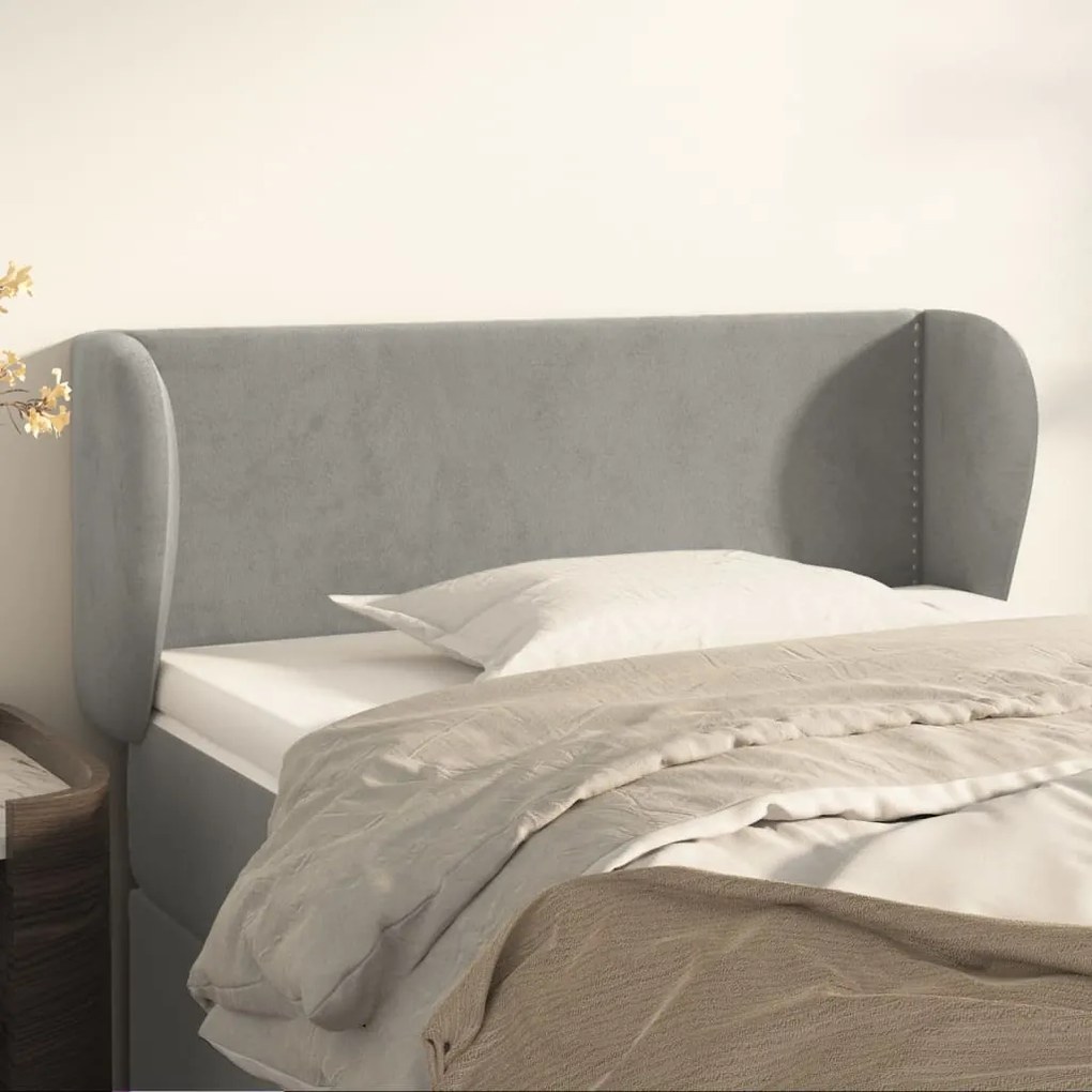 Testiera Ad Orecchio Grigio Chiaro 103x23x78/88 Cm İn Velluto /