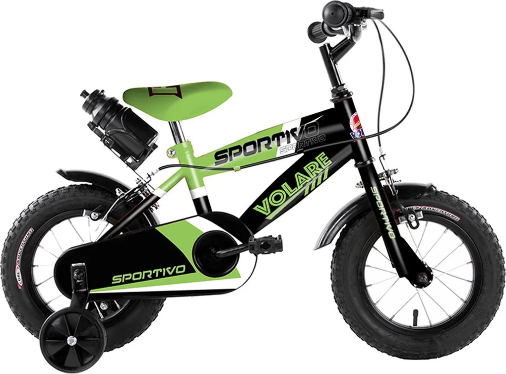 Bicicletta per Bambini 14" Stabilizzatori e Freni Caliper Verde...