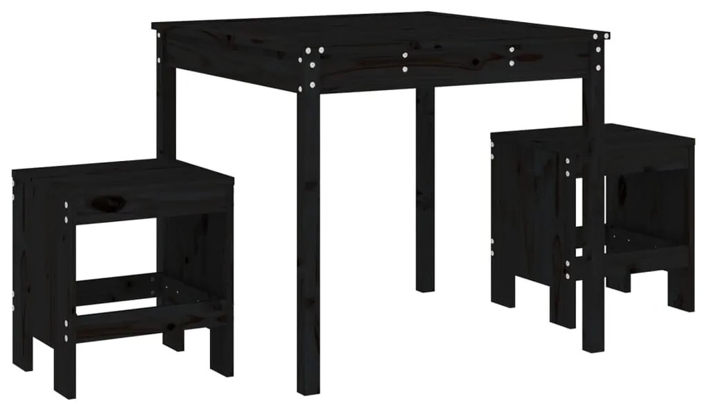 Set da bistrot da giardino 3 pz nero in legno massello di pino