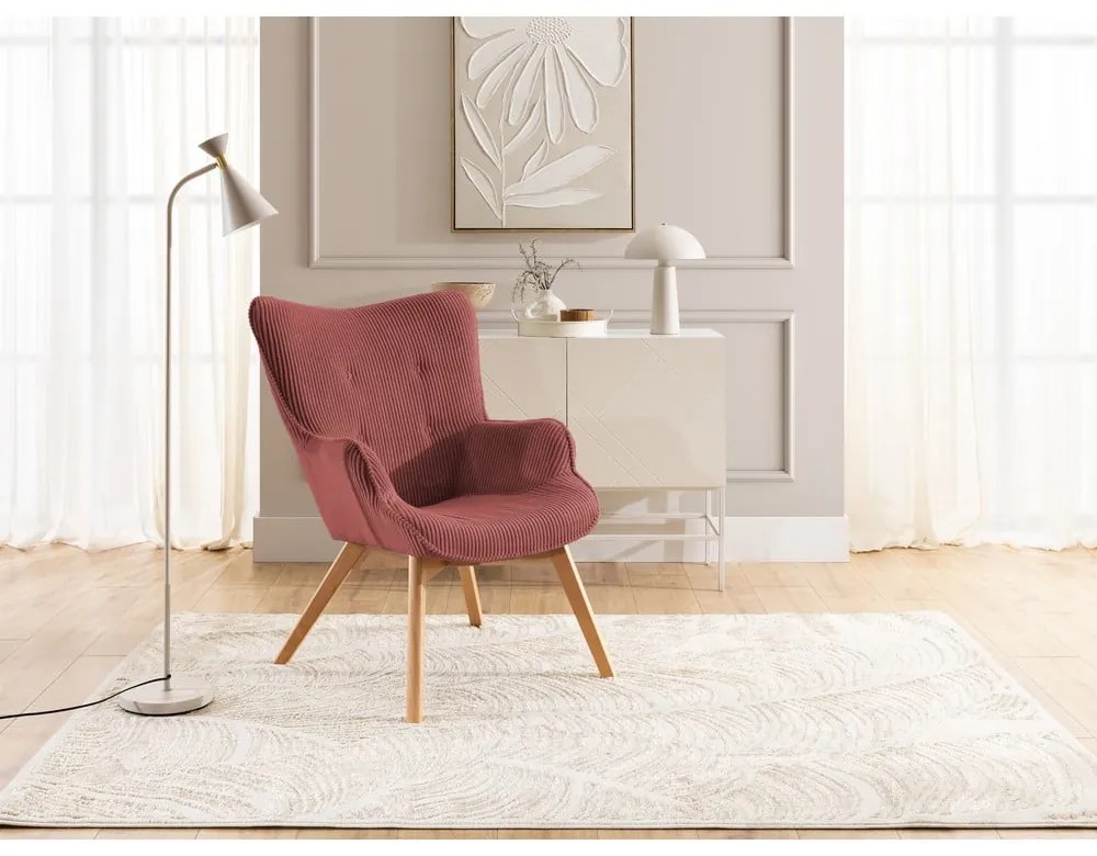 Poltrona rossa con rivestimento in velluto a coste Niko – Ropez