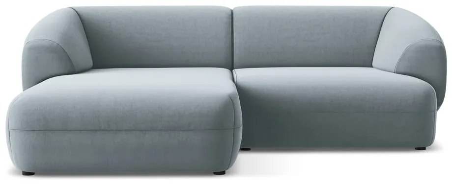 Divano angolare azzurro (con penisola a sinistra) con rivestimento in velluto Moana – Makamii