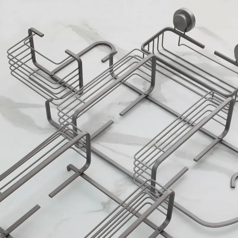 Mensola doccia portaoggetti angolare in acciaio canna di fucile doppio fissaggio